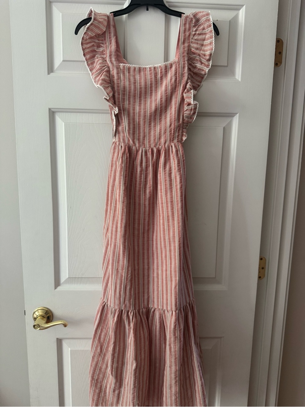 NWT Pink Stripe Ruffled Sleeve Maxi Dress
